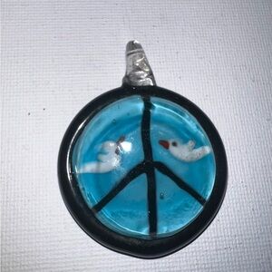 Vintage Blue Peace Sign Glass‎ Pendant